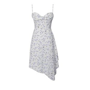 White floral blue bustier corset midi dress